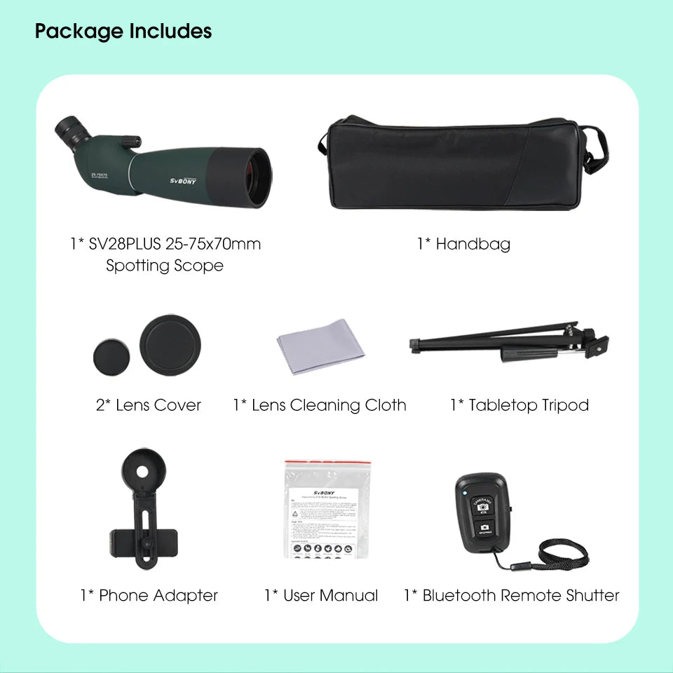 Svbony SV28plus 50/60/70mm Spotting Scope Zoom Telescope Powerful Long Range PORRO Prism Suit for Archery Target Shooting