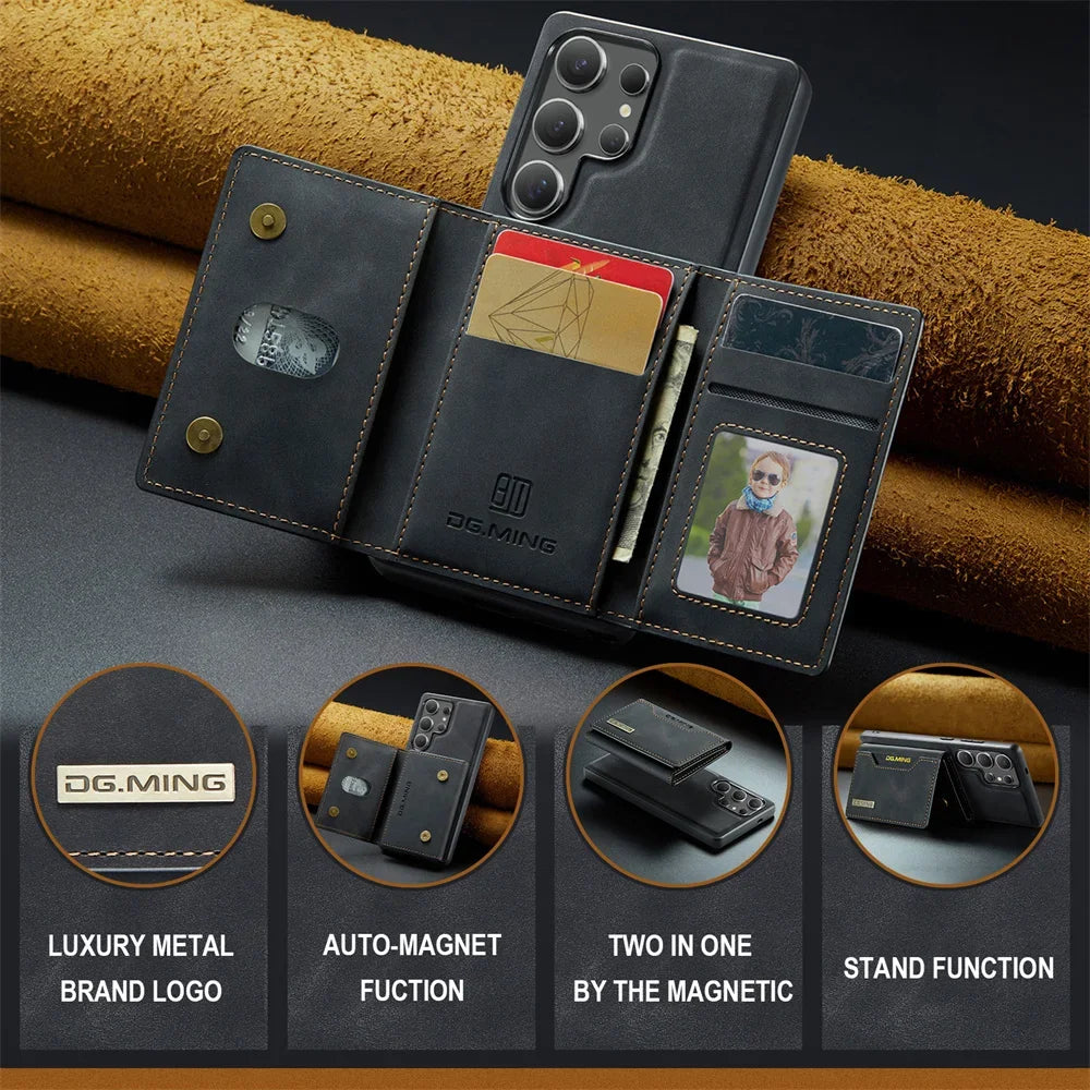 2 In 1 Case For Samsung Galaxy S25 S24 S23 S22 Ultra FE Note 20 A56 A36 A55 5G Wallet Magnetic Leather Card Holder Pocket Cover