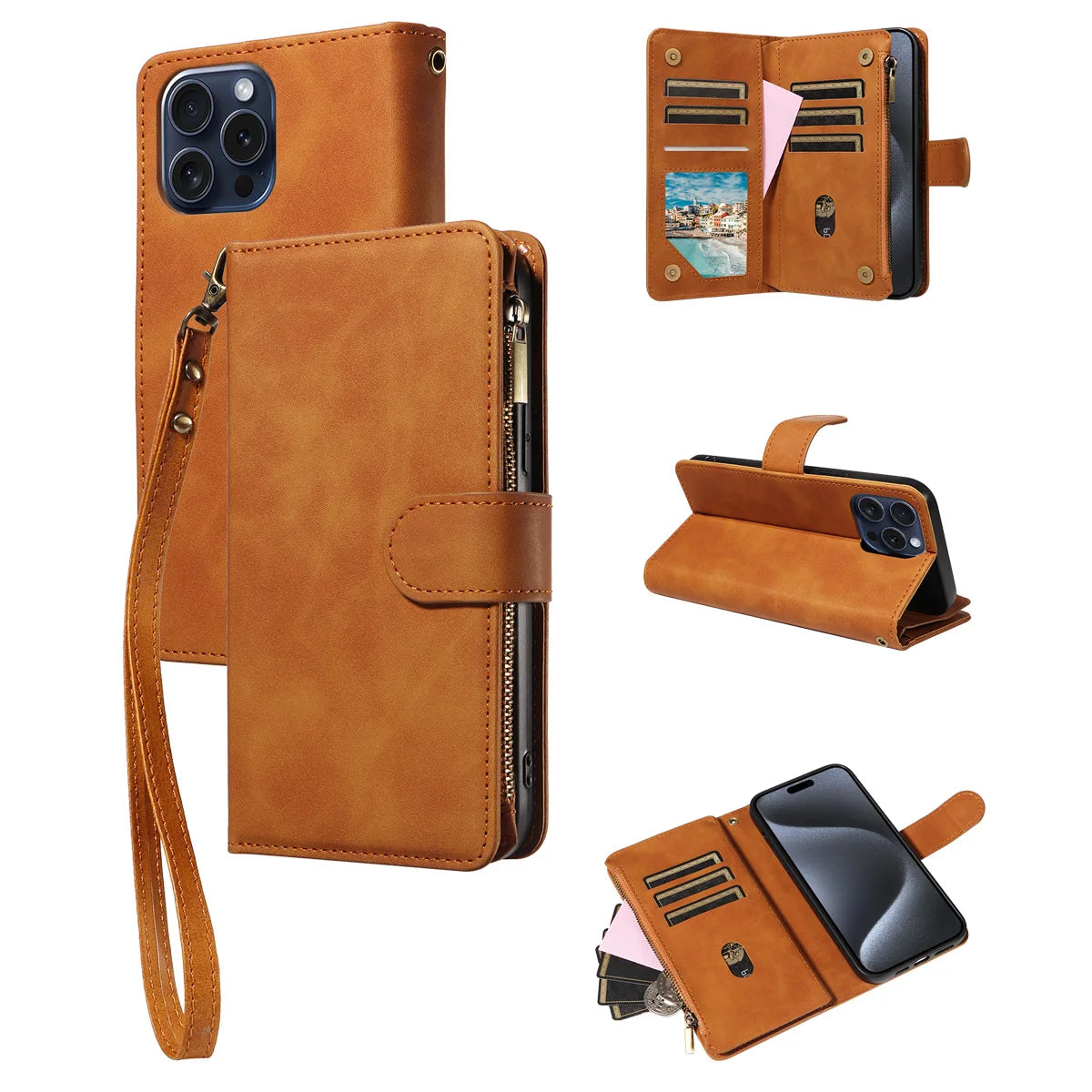 PU Leather Phone Case for Samsung GalaxyA13 A14 A15 A22 A32 S22 S23 S24 S25 M33 NOTE10 Skin Feel Zipper Flip Wallet Phone Case