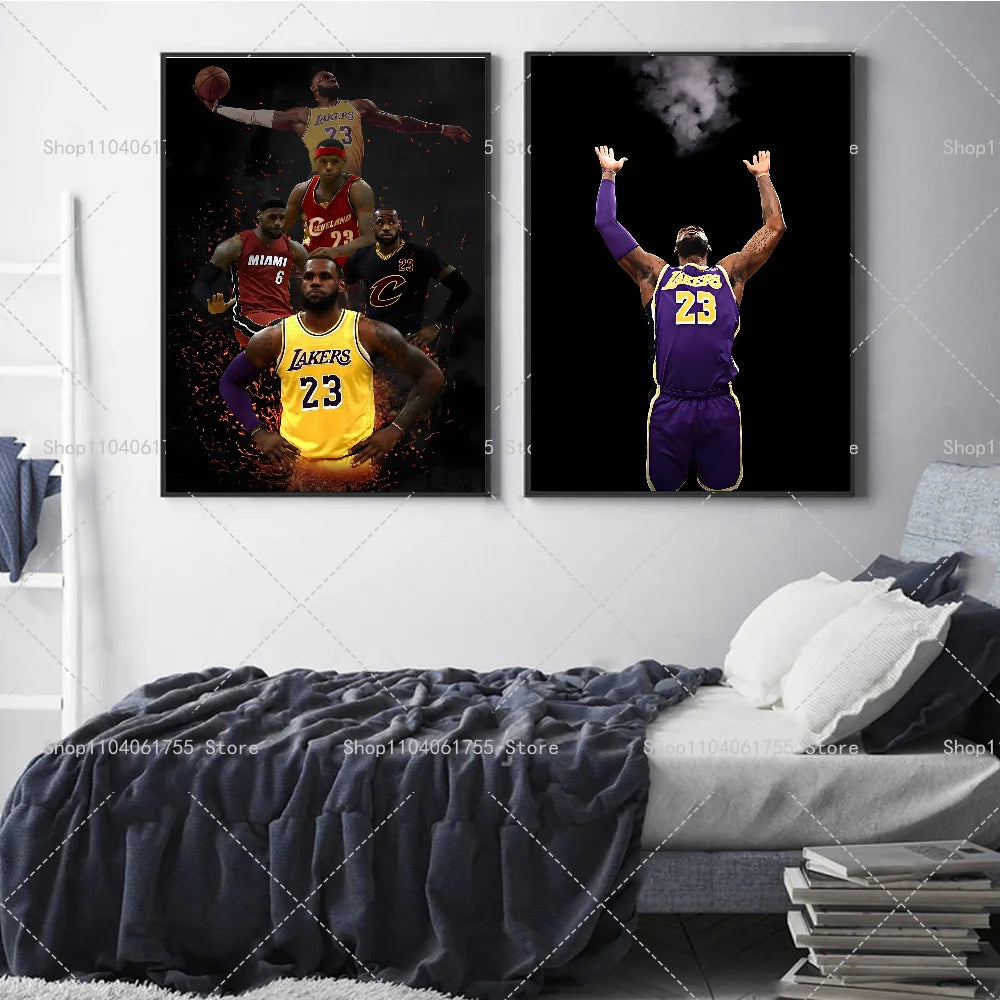 1PC L-LeBron J-James Poster Self-adhesive Art Waterproof Paper Sticker Coffee House Bar Room Wall Decor