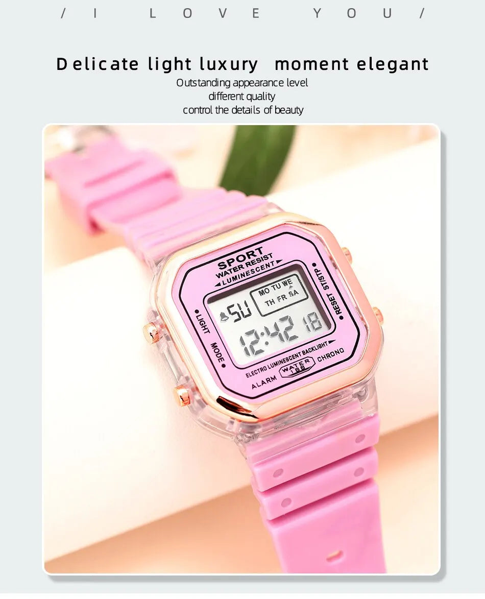 New Fashion Digital Student Transparent Electronic Watch Candy Multicolor LED Women Men Sports Waterproof Watches Clock Gift