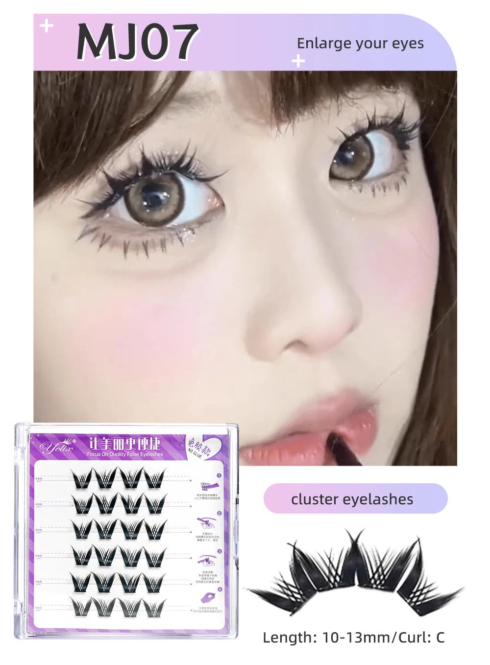 Yelix large capacity Self-Adhesive Eyelashes No Glue Fake Lashes Extensions Reusable for Makeup Soft Mink Eyelashes