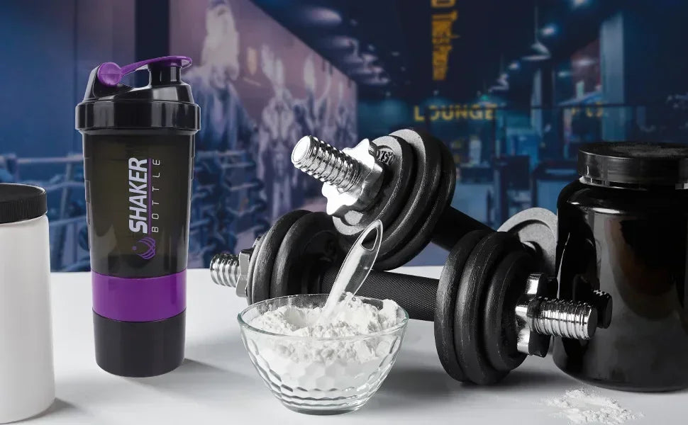 500ml Layered Protein Bottle Powder Shaker with Powder Storage Container Large Water Bottle Water Bottle with Wire Stirring Ball