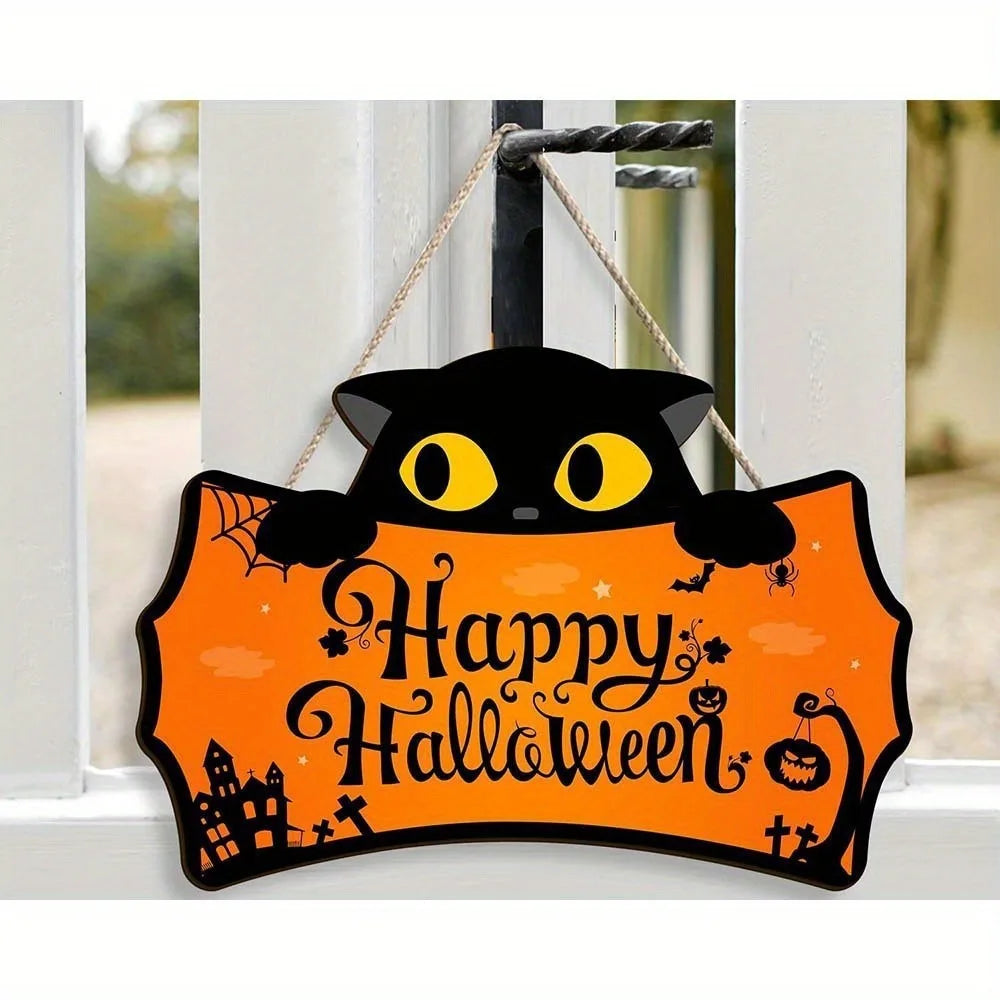 Halloween Decorations Peeping Black Cat Wooden Holiday With Rope Hanging Sign Holiday Dress Up Porch Hanging Ornaments