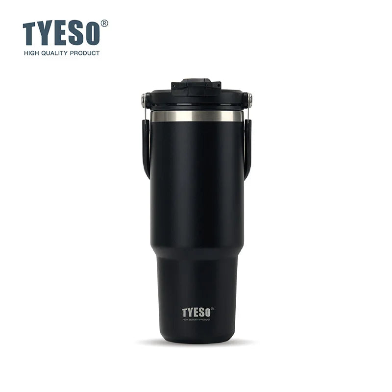 Tyeso Large-Capacity Vacuum Flasks Handle Vacuum Cup Dual-Drink Coffee Mug Stainless Steel Ice Cup Car Bottle Hot Cold Retention