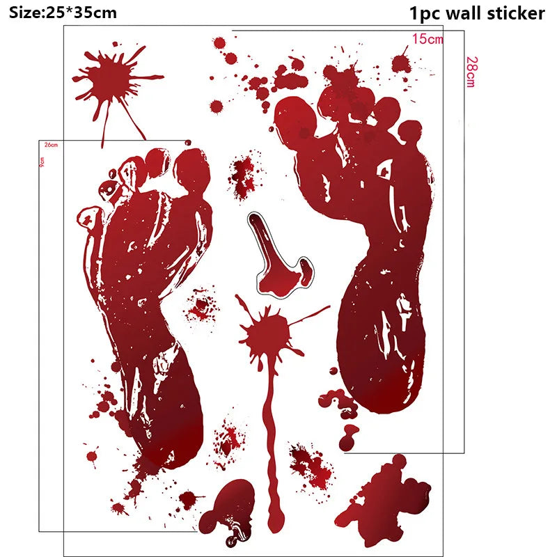 Halloween Wall Doors Windows Stickers Blood Handprint Footprint Skull Pattern Halloween Party Scene Decor Supplies Horror Props