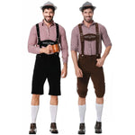 M-XXL Men Bavarian Oktoberfest Lederhosen Costume for Cosplay German Beer Festivals Suspenders Rompers Shirt Hat Set Outfit