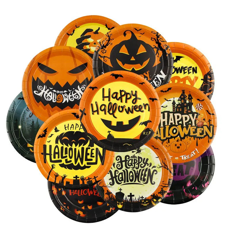 Halloween Themed Disposable Tableware Cups 7 Inch Plates 9 Inch Plates Halloween Party Decoration Supplies Festival Supplies