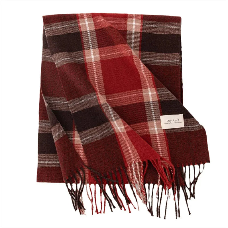 Christmas Red Scarf For Women Imitation Cashmere Plaid Printed Plush Scarf Trend Premium Warm Shawl Tassel Scarves