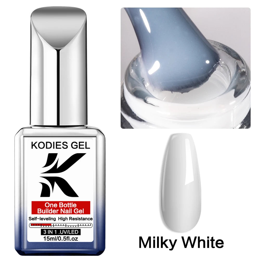 KODIES GEL Builder Nail Gel in a Bottle Milky Pink 15ML Brush on Builder Extension Gel Polish Soak Off French Manicure Hard Gel