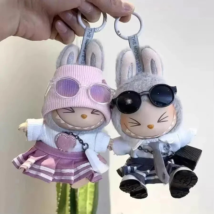 Mini Doll Clothes Outfit Accessories For 15-17cm Labubu V1 V2 V3Labubu Uniform Set Outfit Skirt and Sweater Sunglasses Clothing