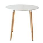 Modern Round Dining Table Nordic Scandinavian MDF Top Solid Beech Legs for Living Room Dining Room White