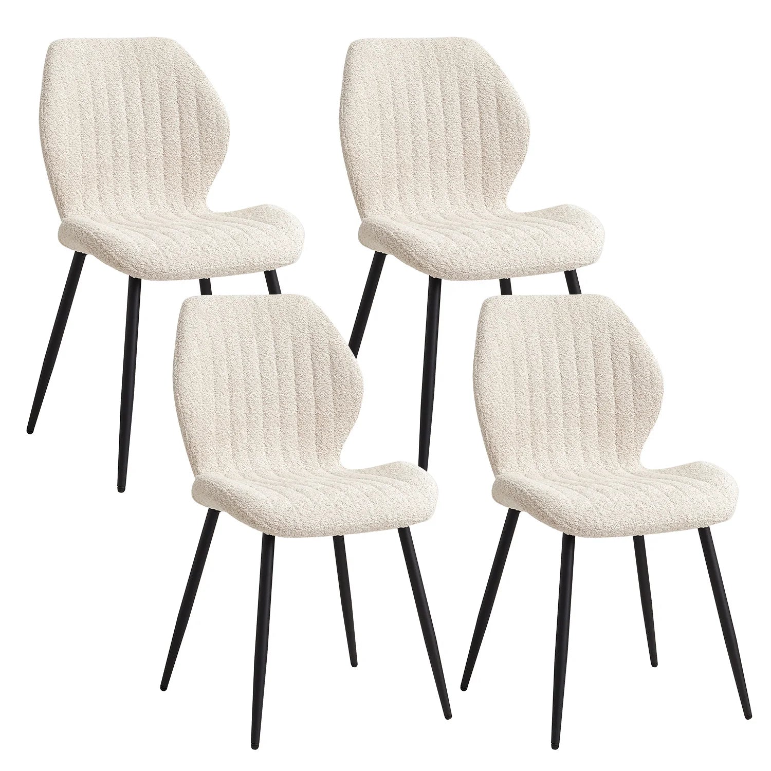 Set of 4 Upholstered Padded Dining Chairs Linen Fabric Kitchen Chairs Metal Legs for Balcony Restaurant Cafe Home Room