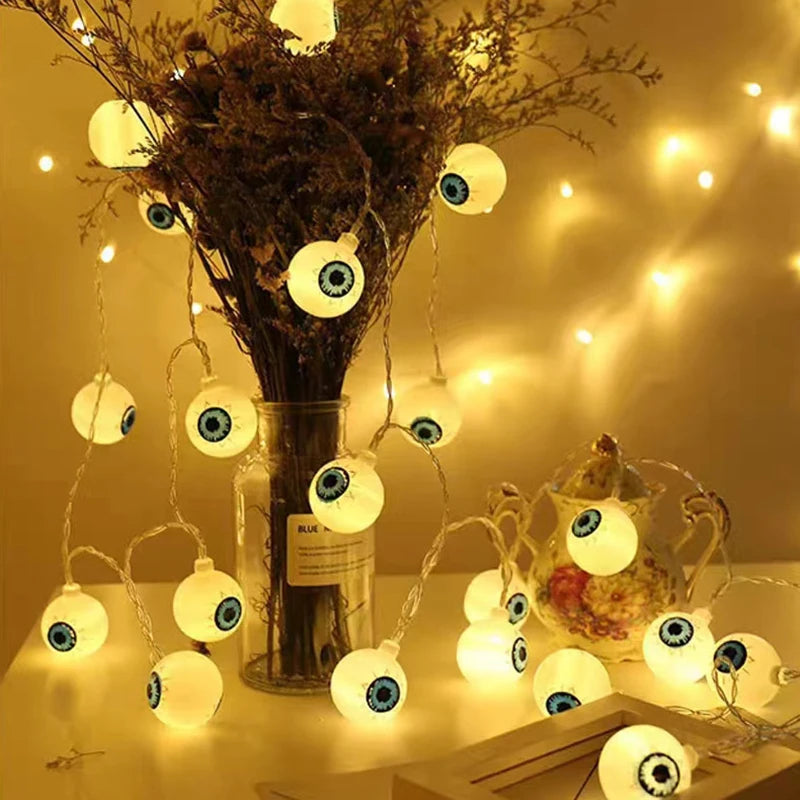 1.5M 10LED Halloween LED Light String Horror Eyeballs Pumpkin Spider Bat Skull Lamp Trick Or Treat Happy Halloween Party Decor