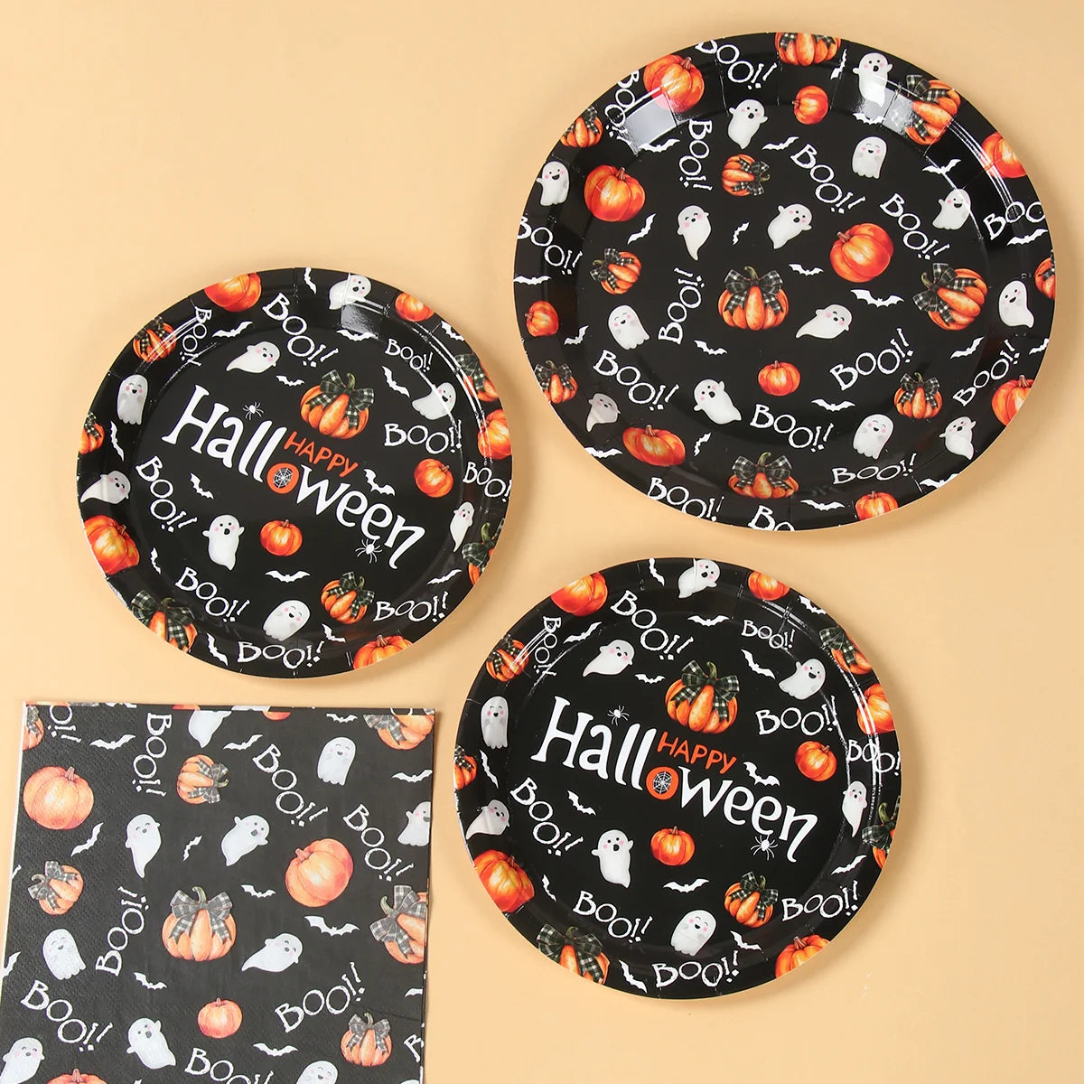 Halloween Disposable Tableware Pumpkin Ghost Boo Paper Plates Cups Napkins Kids Favor Happy Halloween Decoration Trick or Treat