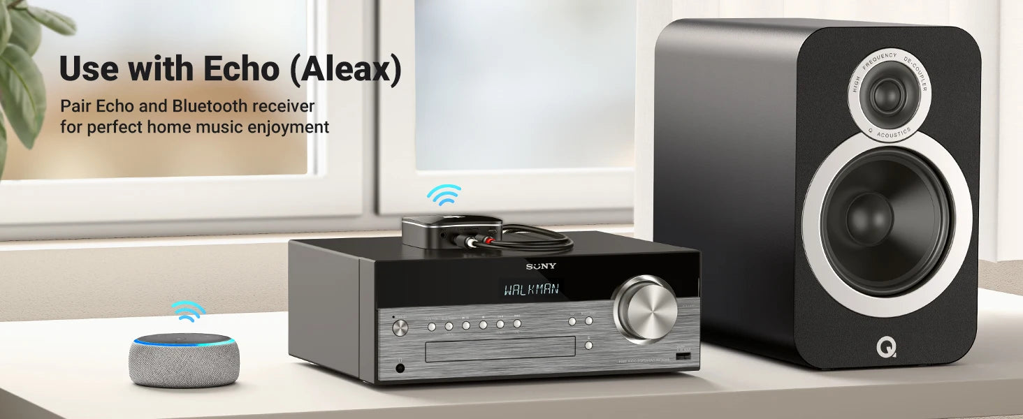 UGREEN AUX RCA Bluetooth Receiver Adapter for Home Stereo System, HiFi 3.5mm RCA Bluetooth Adapter for Old Stereo Receiver