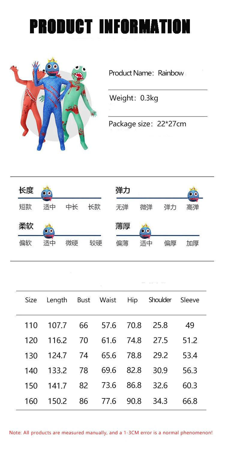 Cosplay Costumes Boy Halloween Blue Monster Jumpsuit Carnival Birthday Party Show Costume Girl Suit Horror Game Novelty Gift Set