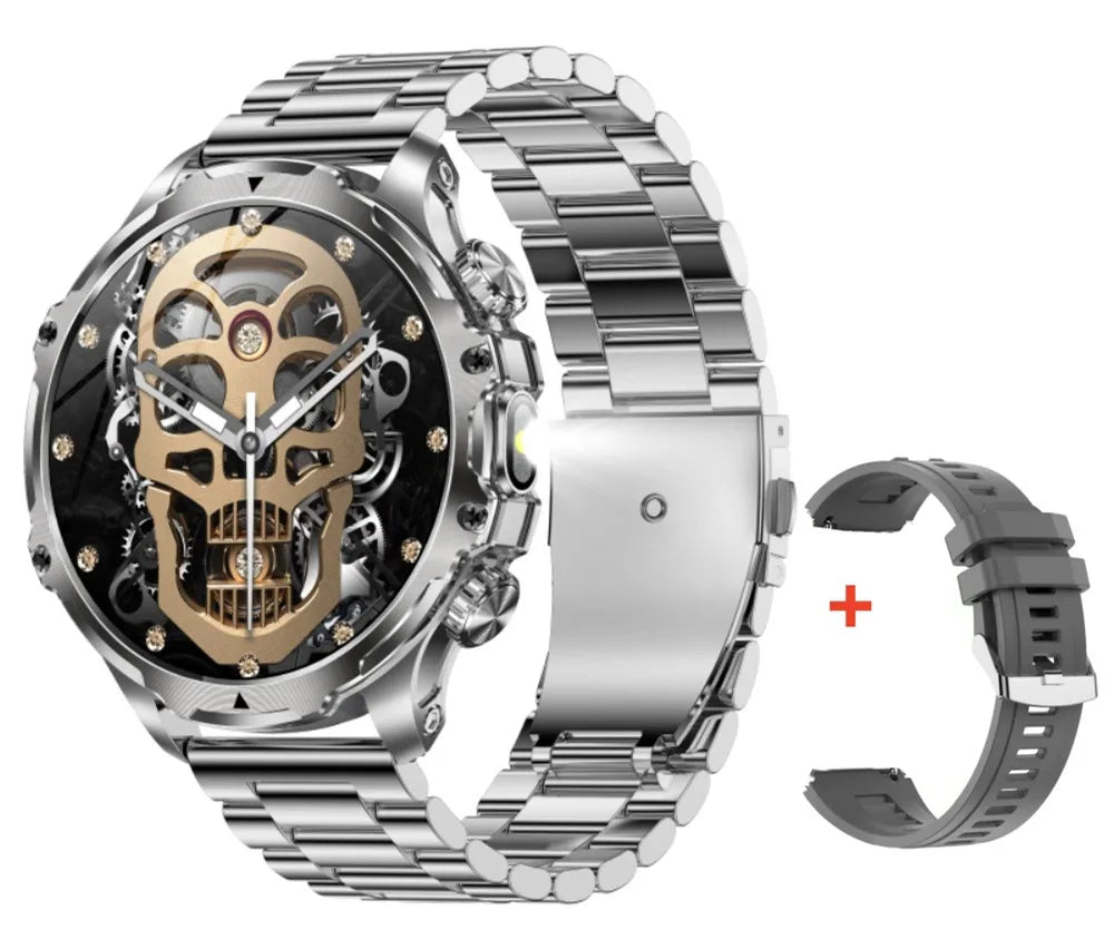 AK75 Smart Watch Flashlight 1.9inch Men Outdoors Sports Fitness Tracker 700mah Large Battery BT Calling LED Light Smartwatch