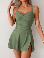 Solid Two Pieces Swimsuit 2025 Women Ruched Tankini