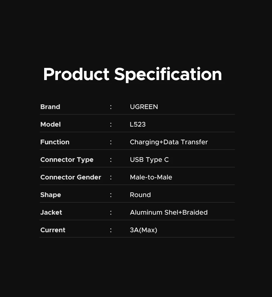 UGREEN PD60W Cable USB-C to USB-C High-Speed Data Sync And Charging Cable Durable Fast Charge Cable for USB-C Devices