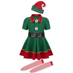 2-12 Yrs Kid Deluxe Christmas Elf Costume 7 Pieces Green Red Elevs Suit Top+Pants+Socks+Hat+Belt+Shoes Covers+Ears Santa Uniform