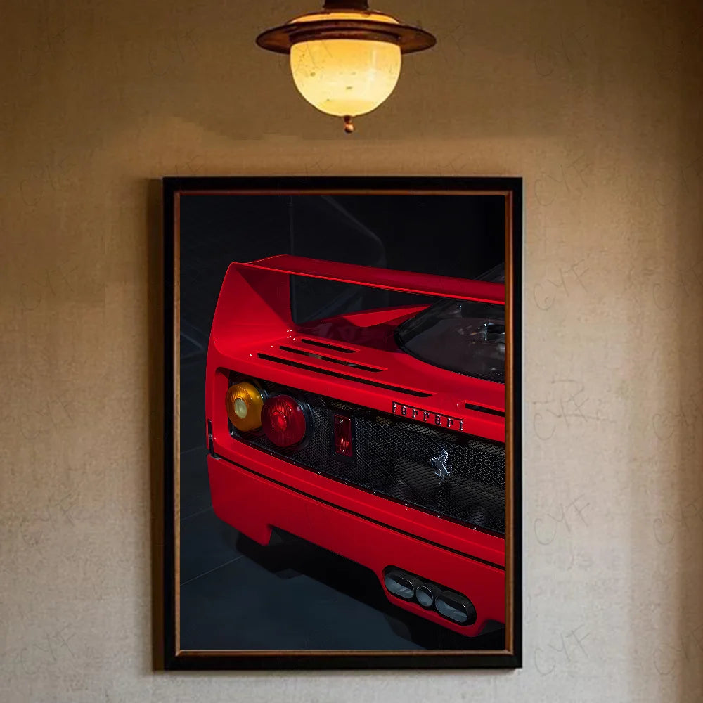 Luxury Classic Retro Red Super Sports Car F40 Art High-quality Printed Posters Homeliving room Wall Art Garage Room Decor