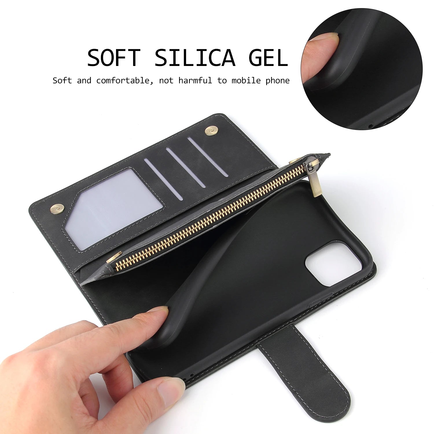 Premium Leather Wallet Case For iPhone 16 15 14 13 12 11 17 Pro Max Plus 17Air 16e Zipper Wallet Card Slots Magnetic Flip Cover