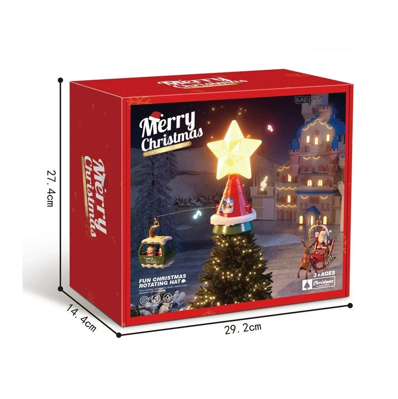 Christmas Tree Top Hat Rotating sled With Music& Light（TYPE-C） 2026 New Year Xmas tree Santa Claus decor kids/adult Gift