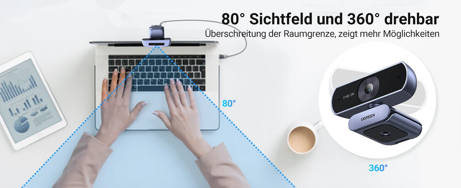UGREEN USB Webcam 2K HD Mini Webcam For Laptop Computer Web Camera Dual Microphones for Youtube Zoom Video Calling 30fps web cam