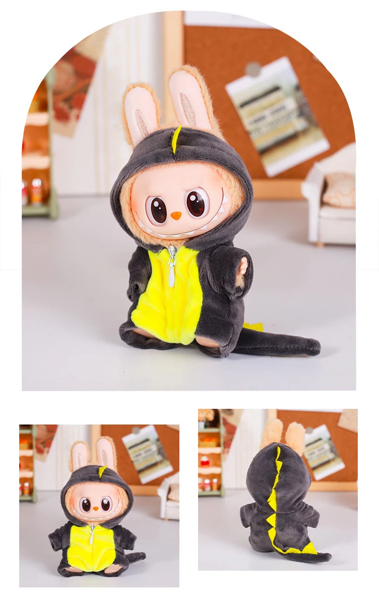 13CM Plush Doll Clothes for Labubu Doll's Clothes 6-Piece Set Dinosaur Animal Suit with Hat Outfit Accessories Dolls Clothing