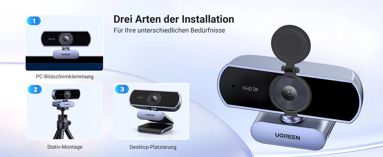 UGREEN USB Webcam 2K HD Mini Webcam For Laptop Computer Web Camera Dual Microphones for Youtube Zoom Video Calling 30fps web cam