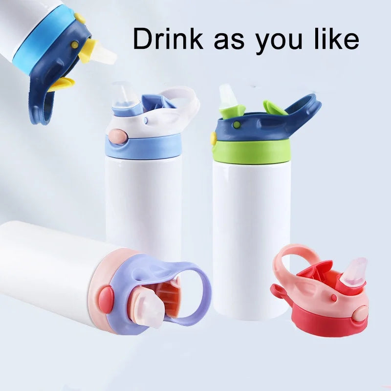 Outdoor Simple Solid Color Stainless Steel Vacuum Thermos Cup with Straw with Handle Children's Water Cup Portable Sports Cup