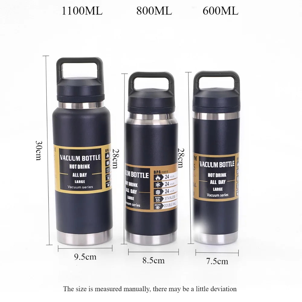 600/800/1100ML304 Stainless Steel Thermos Bottle with Handle Portable Water Cup Hot and Cold Long Lasting Drinking Water Bottle