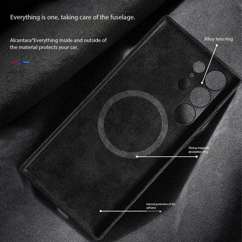 Italian Alcantara Case for Samsung Galaxy S25 S24 Ultra Plus + Magnetic Luxury Leather Cover Magsafe Phone Back Case for S25 S24