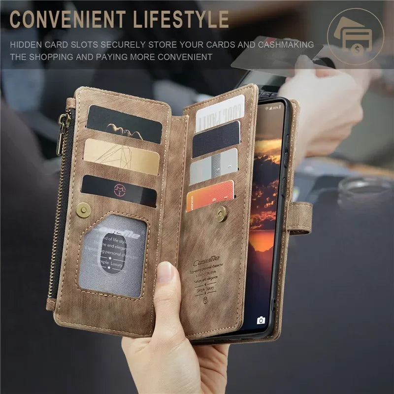 Business Flip Leather Case For Samsung Galaxy A56 A36 A16 A55 A35 A25 A15 A54 A34 A14 A53 A33 A13 A52 Zipper Wallet Card Cover