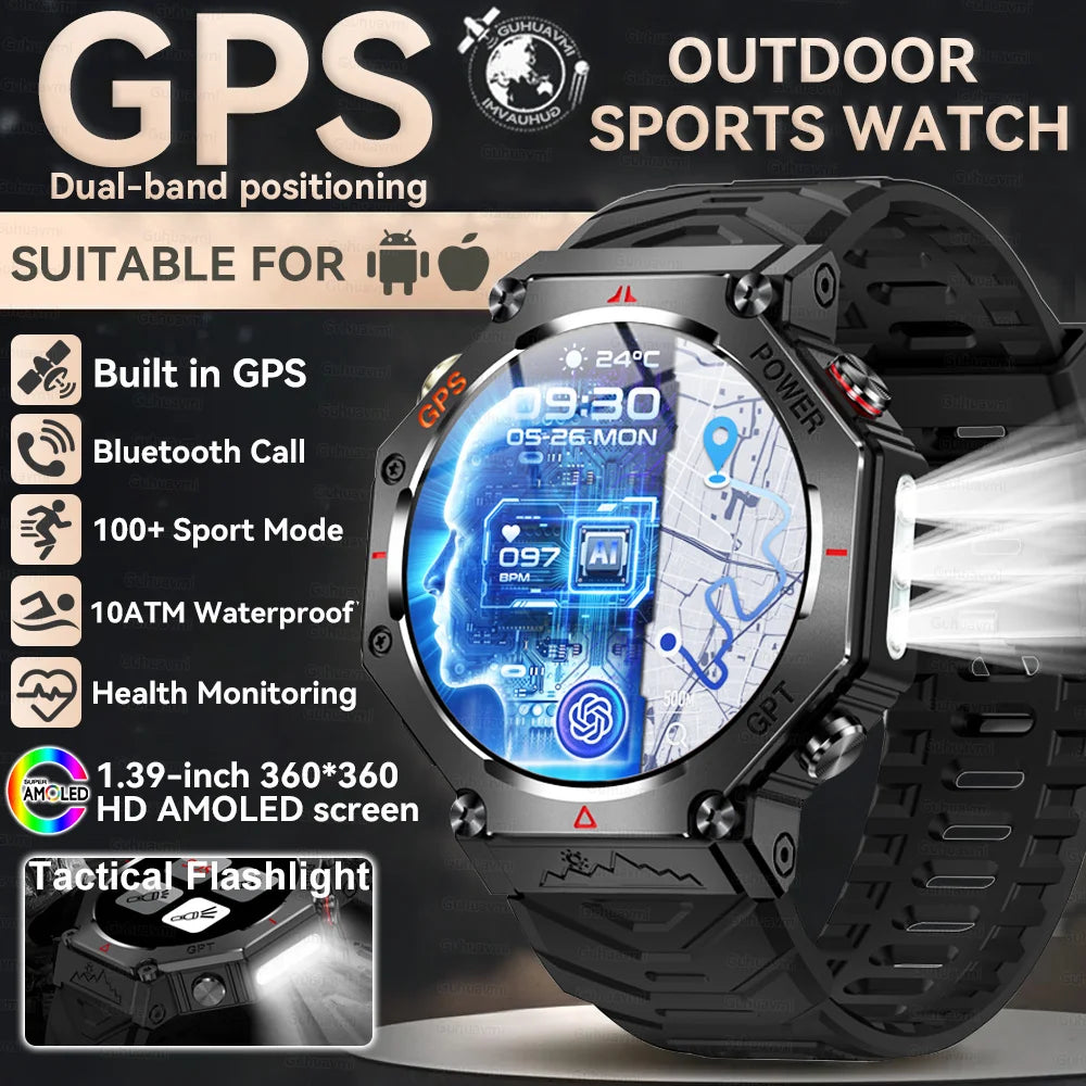 2025 New T-Rex 3 Ultra GPS Men SmartWatch 10ATM Waterproof Built-in Dual-band GNSS Compass Military Sport Flashlight Smart Watch
