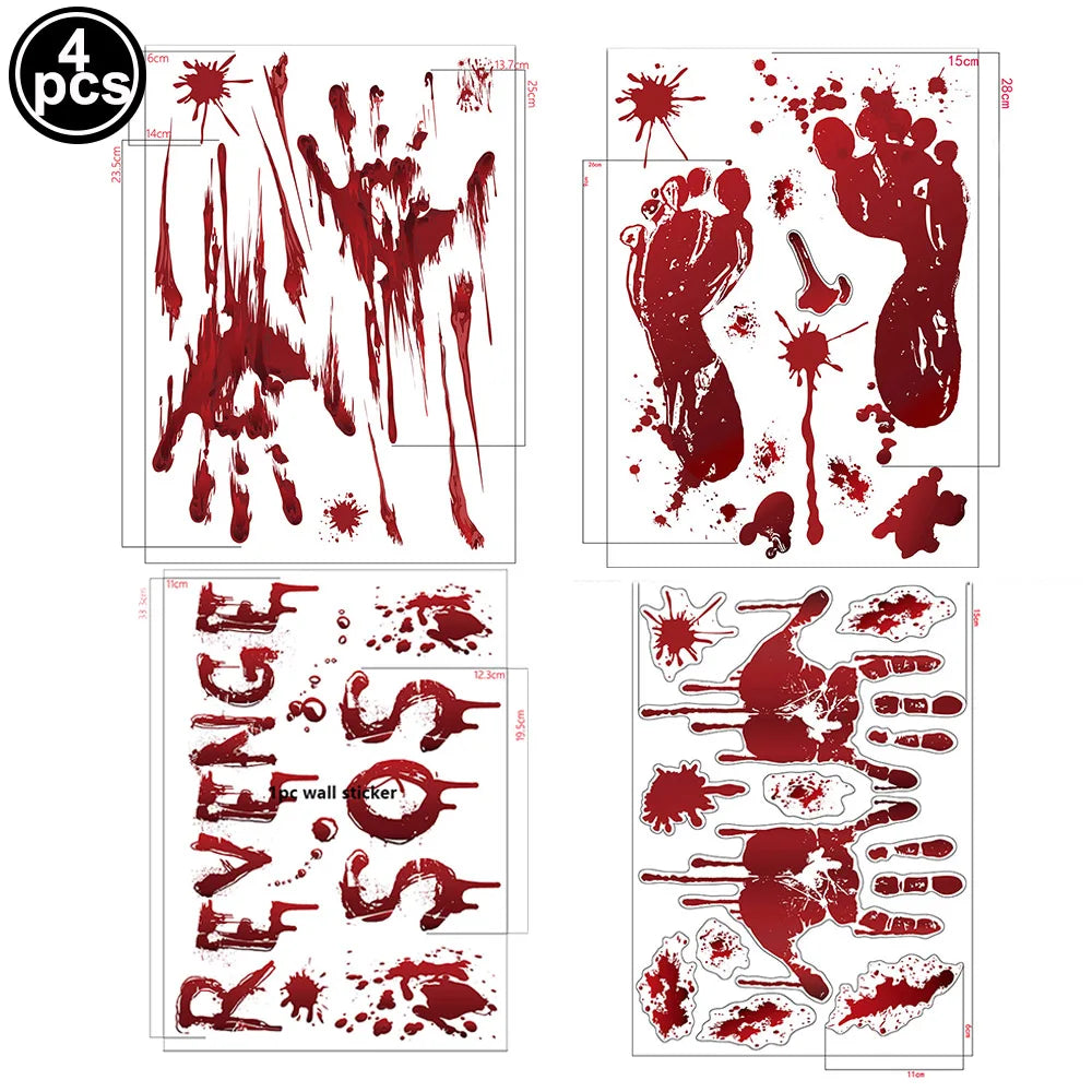 Halloween Wall Doors Windows Stickers Blood Handprint Footprint Skull Pattern Halloween Party Scene Decor Supplies Horror Props