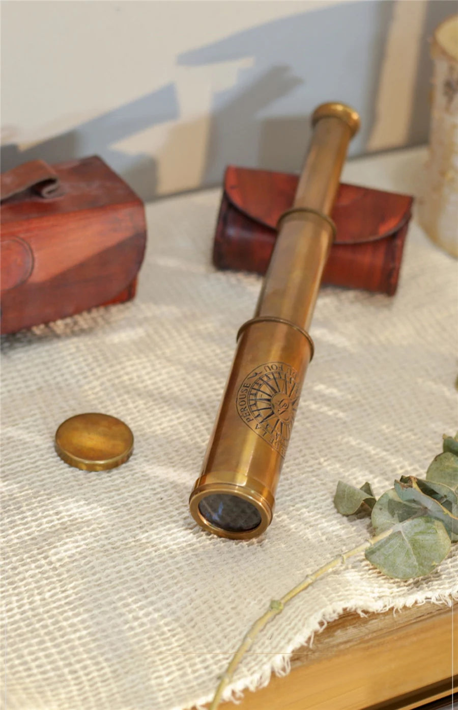 Retro Brass Monocular Telescope Study Desktop Ornaments Home Decoration Model Room Shooting Window Display Handmade Telescope