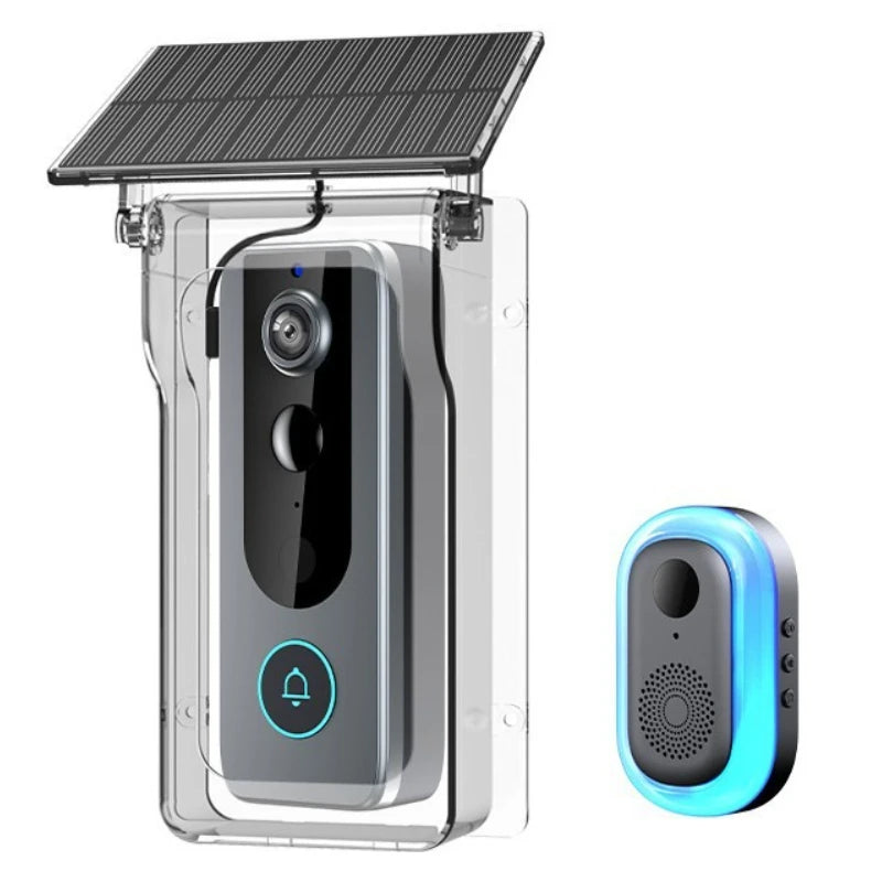 Wireless Doorbell Camera with Solar Cover 1080P Video Intercom Motion Detect Night Vision Waterproof Outdoor Smart Doorbell Wifi