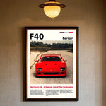 Luxury Classic Retro Red Super Sports Car F40 Art High-quality Printed Posters Homeliving room Wall Art Garage Room Decor