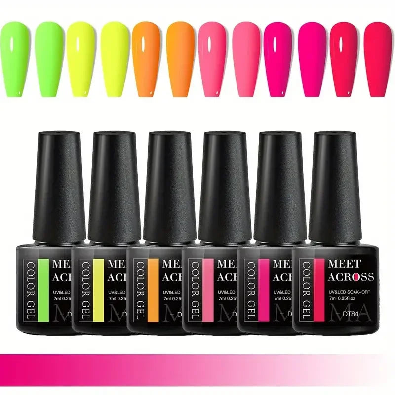 MEET ACROSS 6Pcs Gel Nail Polish Set Pink Red Green Macaron Color Manicure Kit For Nails UV Gel Nail Art Varnish Nail Supplies
