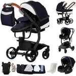 Ultimate 3-in-1 Lightweight Baby Stroller Travel System Convertible Pram & Carriage with PU Wheels for All-Terrain, Compact Fold