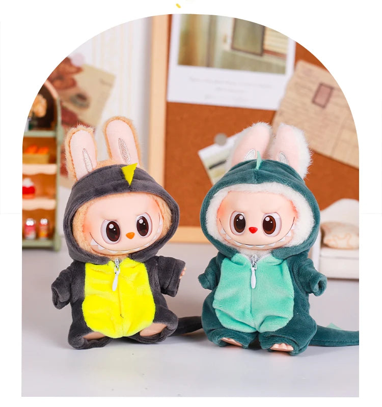 13CM Plush Doll Clothes for Labubu Doll's Clothes 6-Piece Set Dinosaur Animal Suit with Hat Outfit Accessories Dolls Clothing