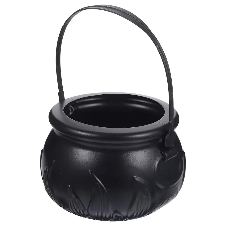 Halloween Themed Decorations Large Size Witch Bucket Plastic Round Basket Candy Cauldron Bucket Witch Basket Plastic Treat Black