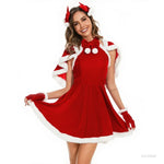 Red Sexy Christmas Uniforms Women's Santa Dress Adult Role Playing Outfit With Shawl Party Performance Fancy Clothing