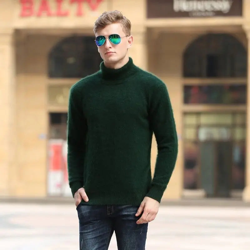Autumn Winter Men's High Neck Pullover Knitted Sweater 100% Mink Cashmere Long Sleeved Loose Business Casual Warm Top New Styles
