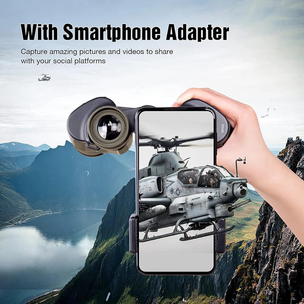 20x50 Military Binoculars for Adults with Smartphone Adapter With BAK4 Prism FMC Lens Telescope Tactical Binoculars for Hiking