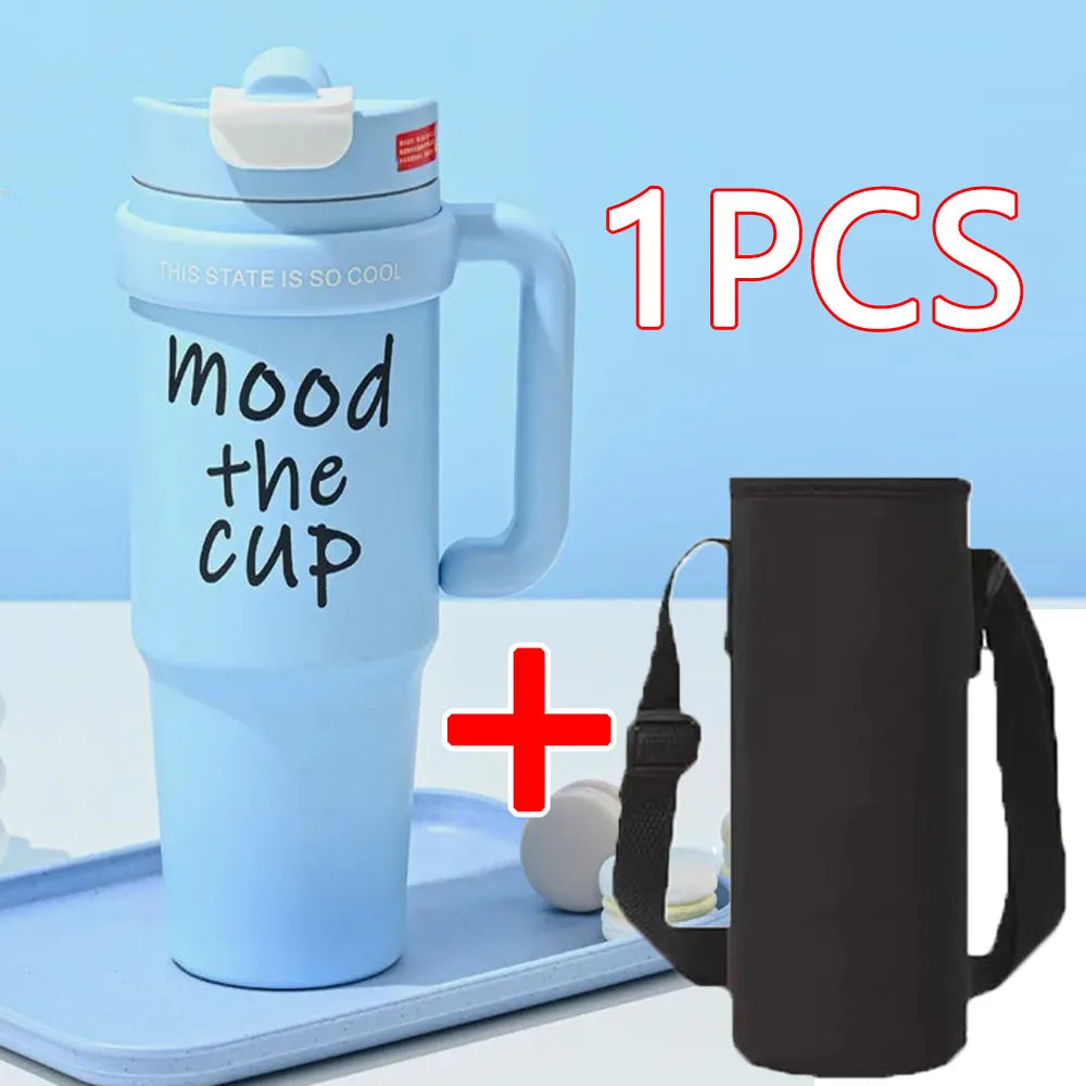 1000ML Thermal Water Bottle 32oz Large Capacity With Straw Stainless Steel Thermos Bottle Cold and Hot Thermos Cup