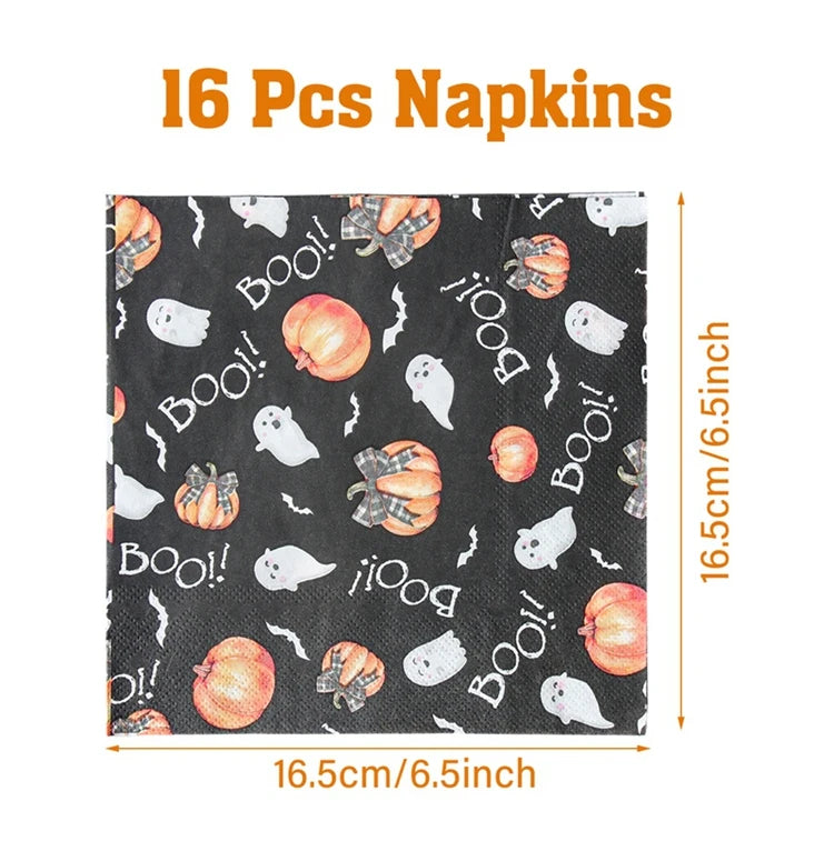 Halloween Disposable Tableware Pumpkin Ghost Boo Paper Plates Cups Napkins Kids Favor Happy Halloween Decoration Trick or Treat