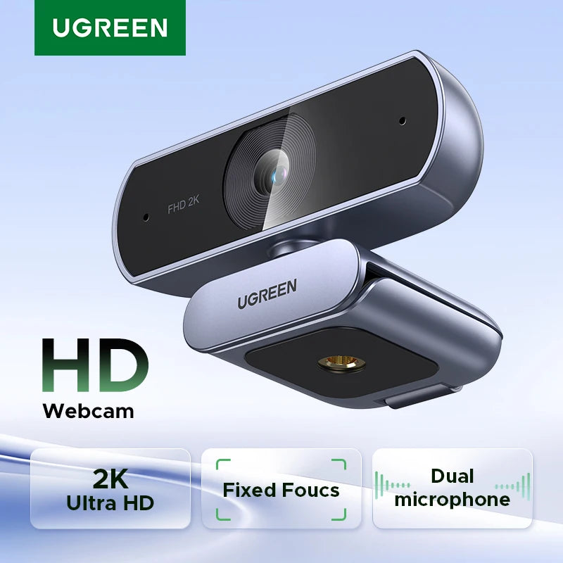 【RU】 UGREEN 2K Web cam with Microphone, Full HD 2K, Auto Light Correction, Video Webcam for Streaming
